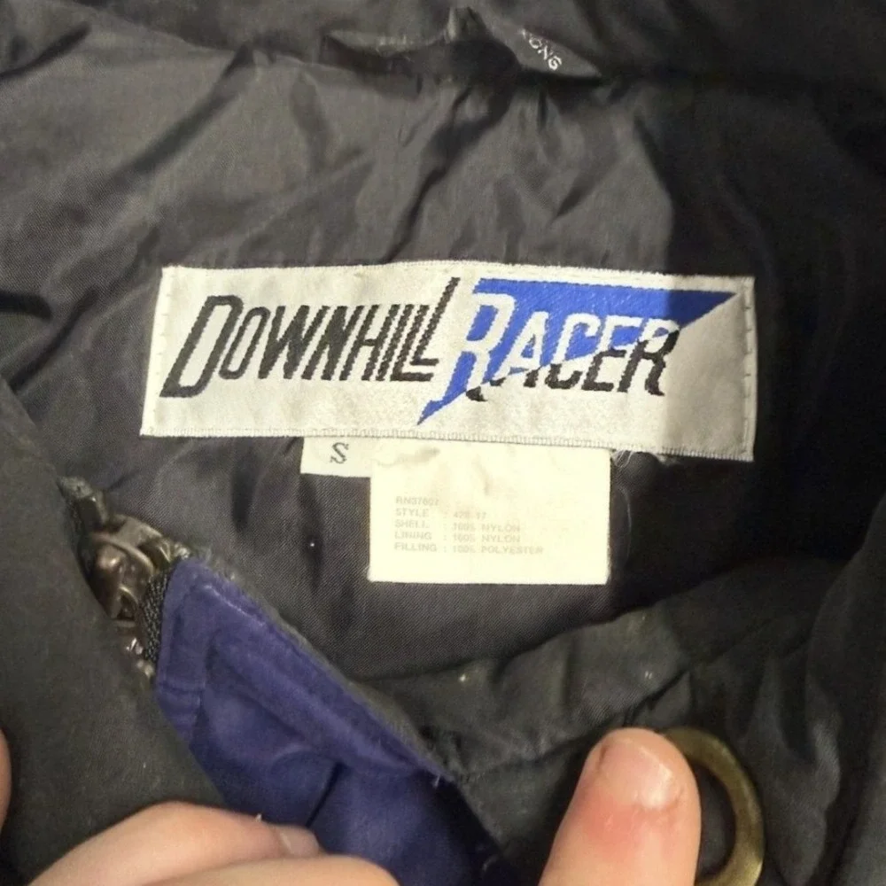 Vintage Downhill Racer Ski Jacket Blue‎ Belted 90s Winter Coat womans S